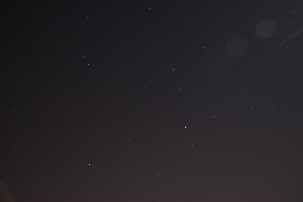 Das Sternbild Löwe (Leo) mit dem Planeten Mars, links vom Stern Regulus.