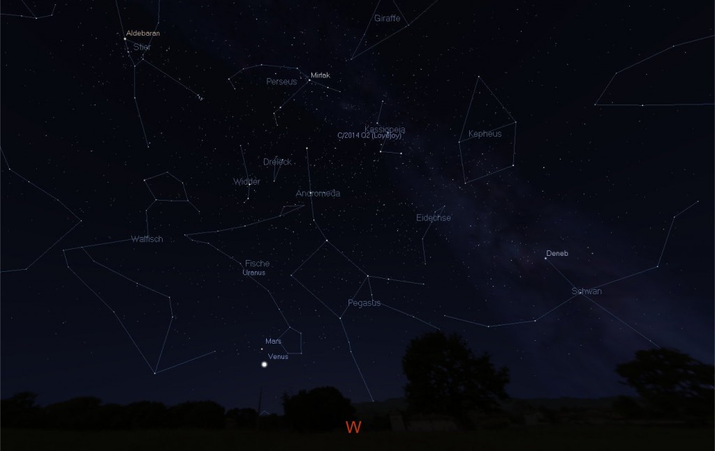 Anblick des Abendhimmels Richtung Westen, am 15. Februar 2015 gegen 19 Uhr.