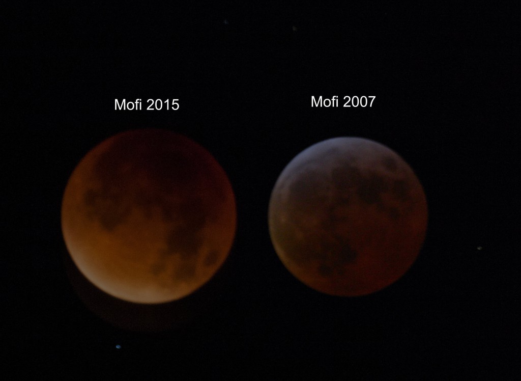 Vergleich der scheinbaren Durchmesser des Mondscheibchens während der MoFi 2015 und 2007.